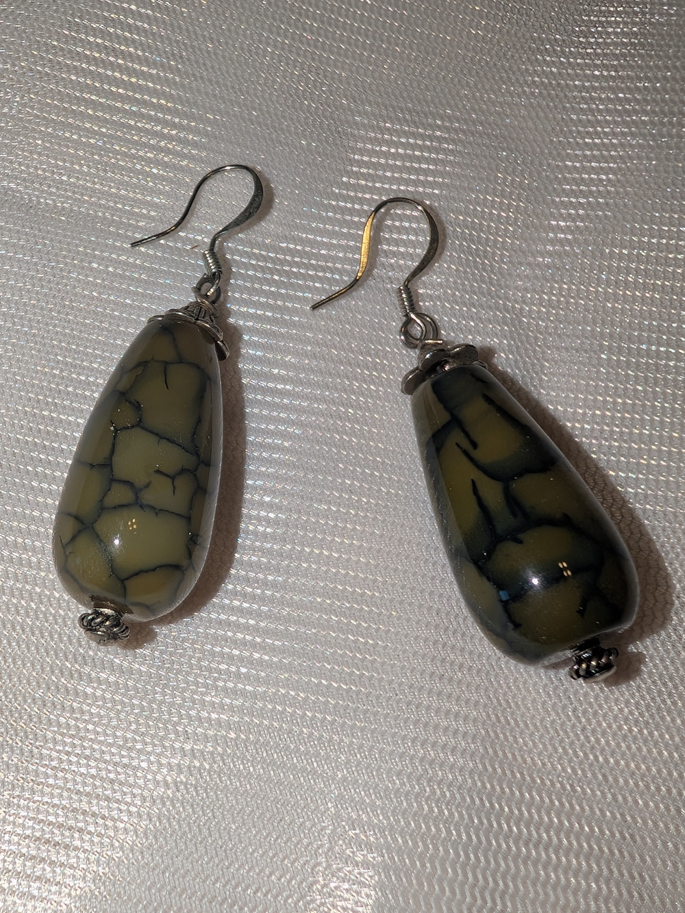 Green Marbled Teardrop Dangle Earrings - Unbranded